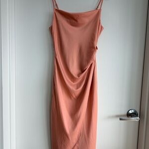 Lulu’s Elegant Peach Slip Cowl Neck Gathered Waist Dress XS